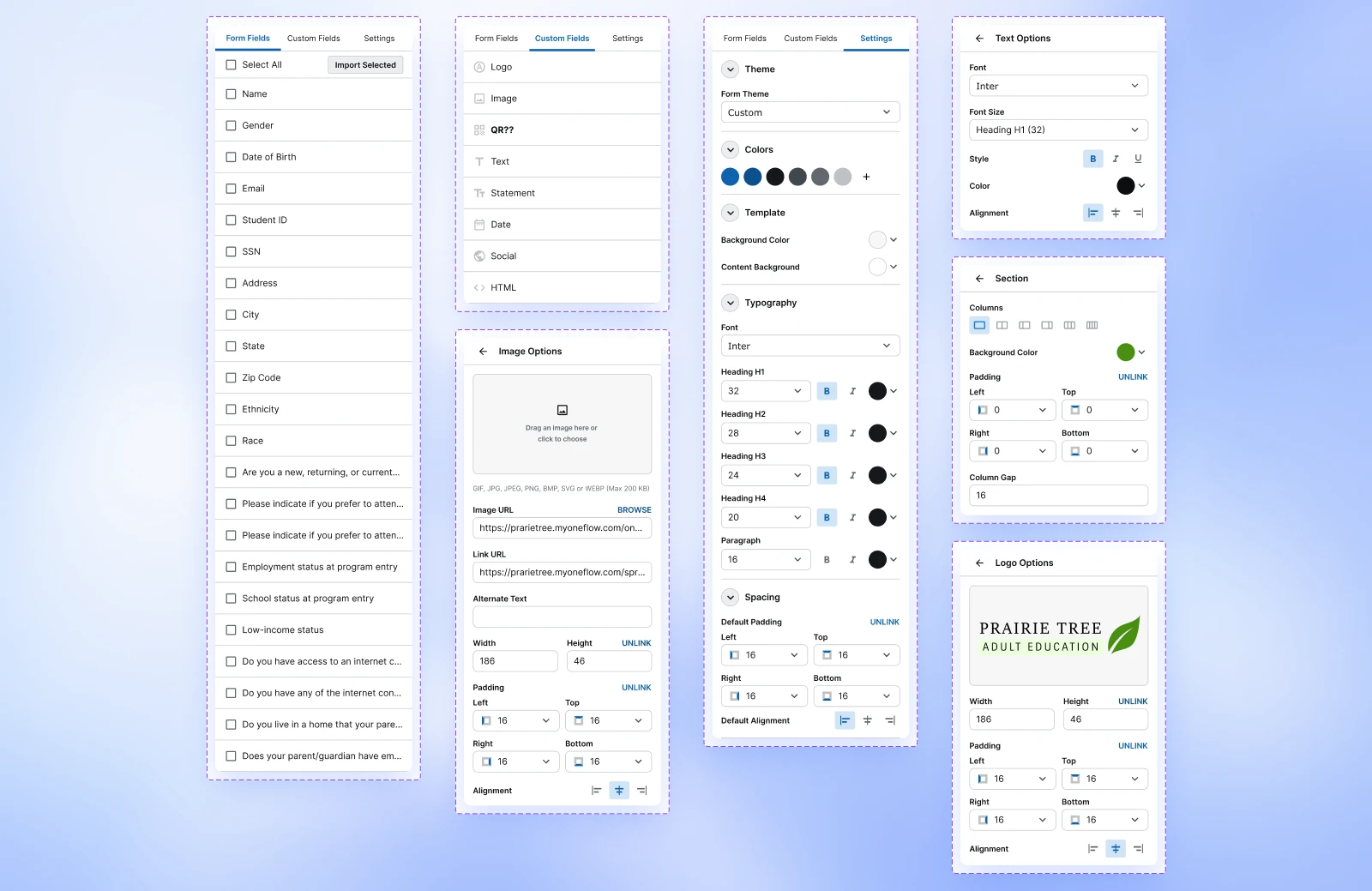 Initial visual design exploration of the output builder canvas