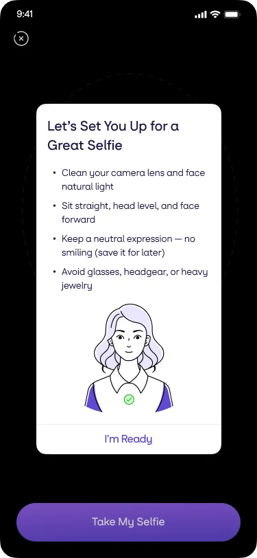 New selfie and body setup, each a short plainly worded list on a sheet over the camera