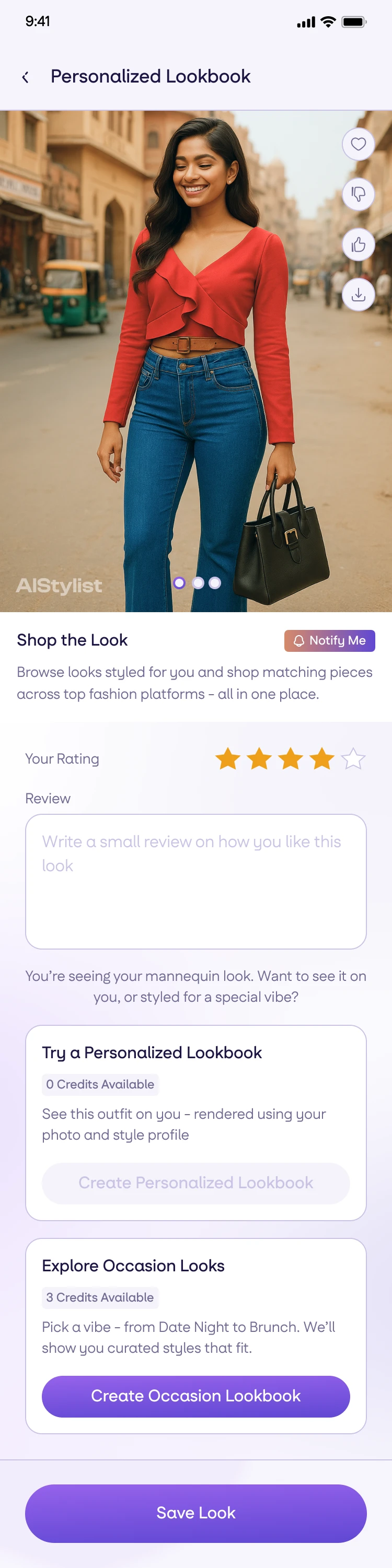 The personalized lookbook, the outfit rendered on the user